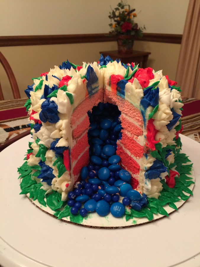 Fourth of July Buttercream Ombré Piñata Cake